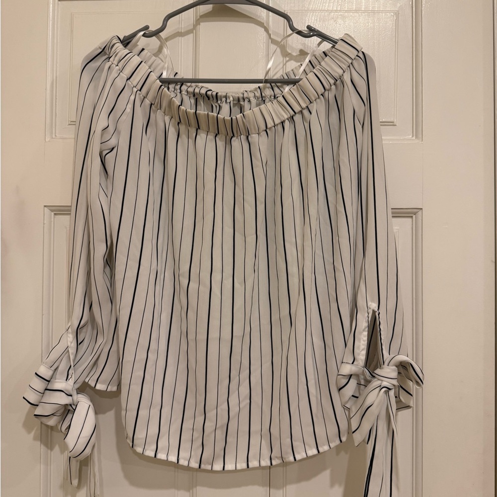 Forever 21 Black and White Striped Off-Shoulder Blouse